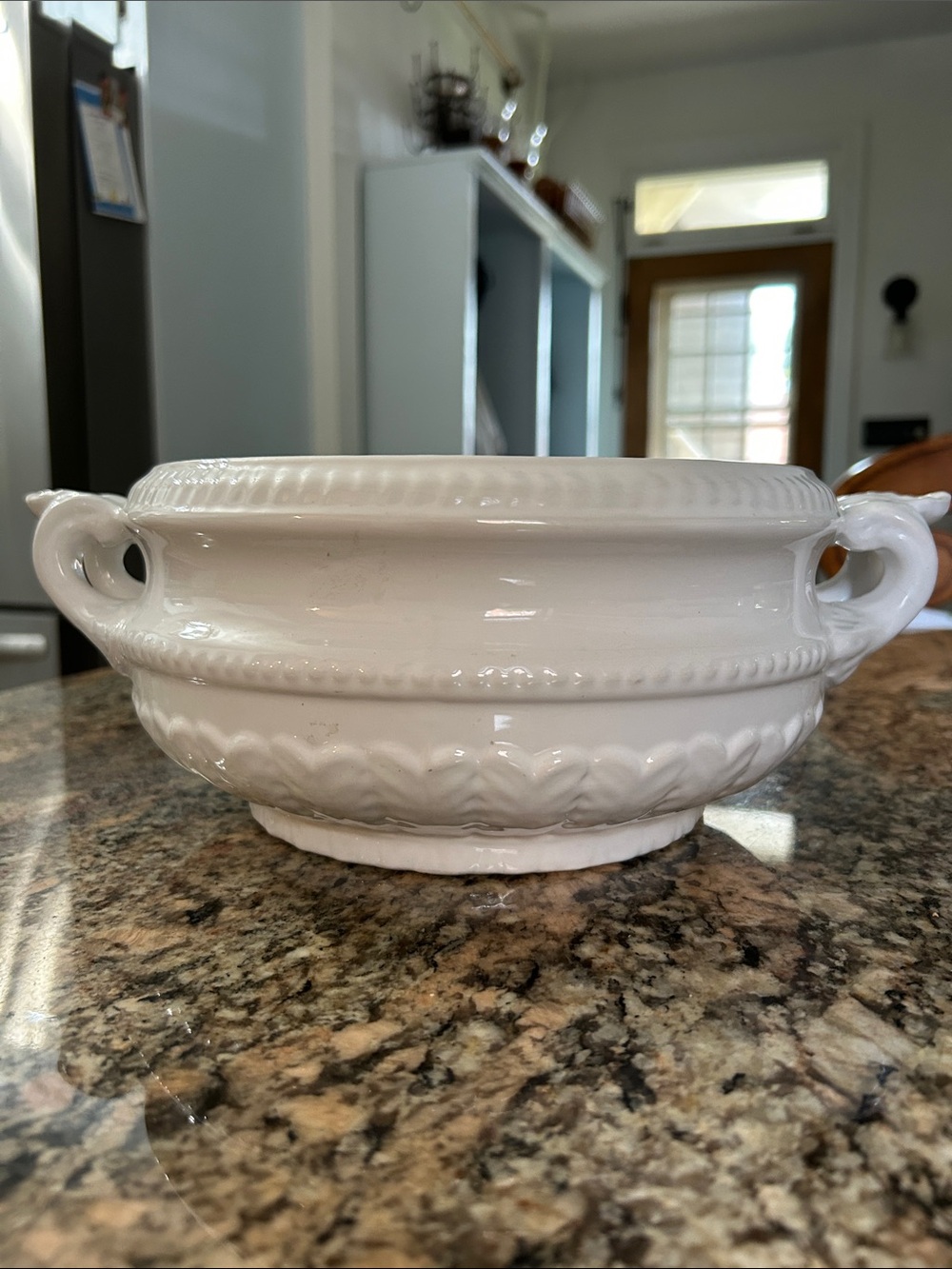 White Ceramic Decorative Serving Bowl with Handles